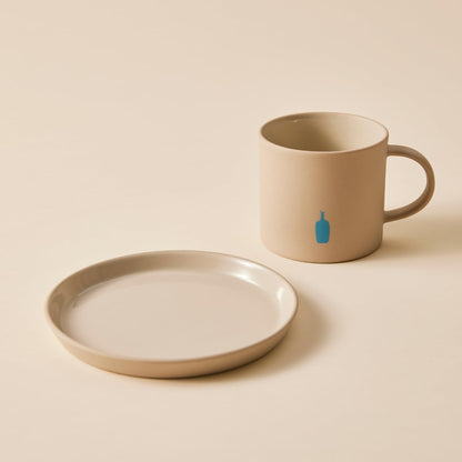 Blue Bottle Coffee Stone Mug &amp; Plate Set – Ceramic Coffee Cup with Saucer