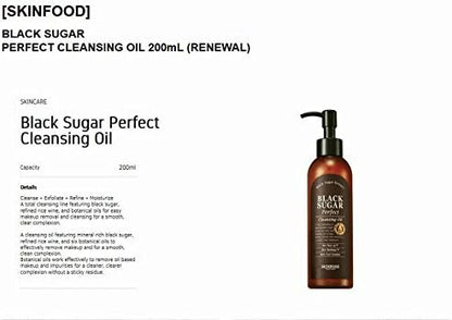 SKINFOOD Black Sugar Perfect Cleansing Oil – Makeup Removal &amp; Pore Care Korean Cleanser (200ml)