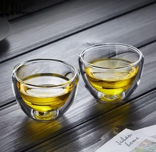 Pocaroty Double Wall Glass Tumblers – 100ml Set of 2 Heat-Resistant Mini Cups