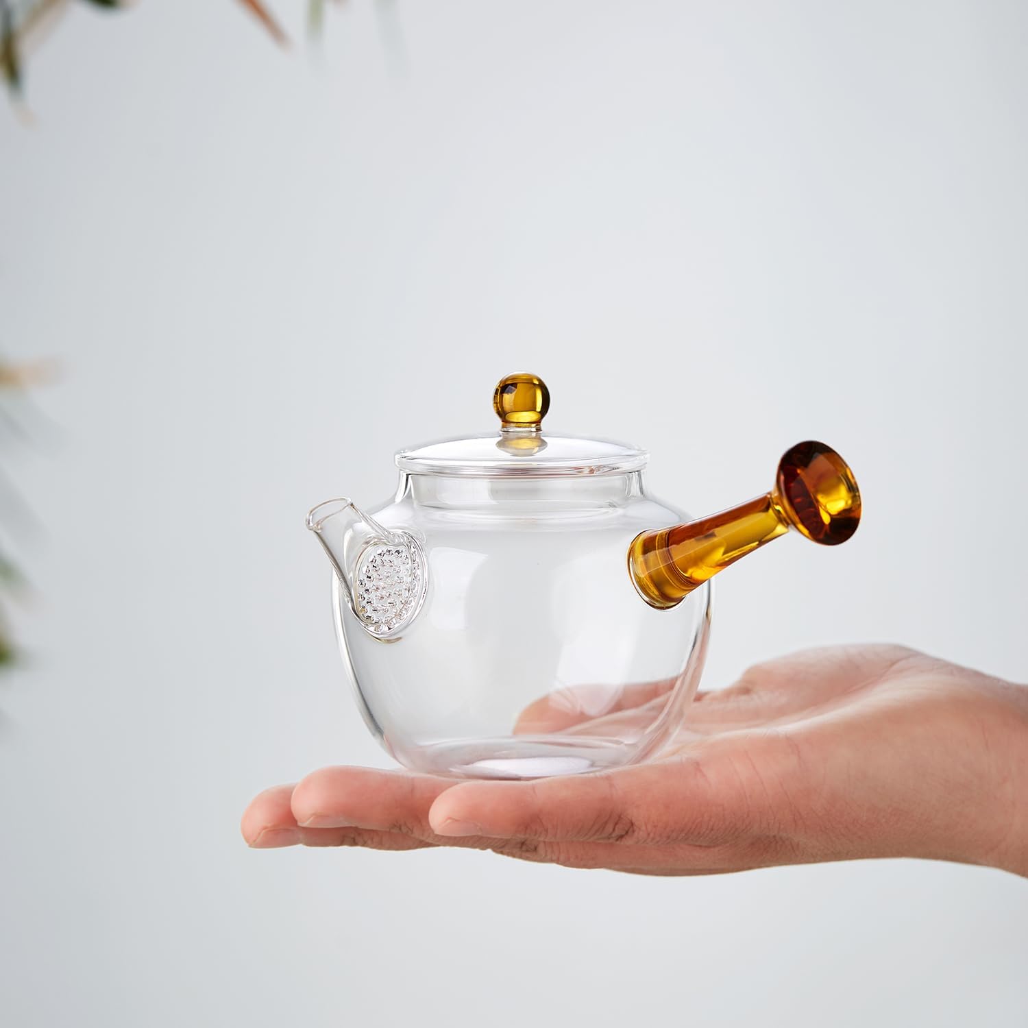 Pokaloti Heat-Resistant Mini Glass Teapot 240ml – One-Person Size, Yellow Handle