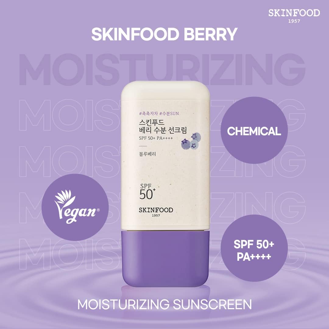 SKINFOOD Berry Moisture Sunscreen SPF50+ PA+++ – Hydrating UV Protection Face &amp; Body Sunscreen (50ml)