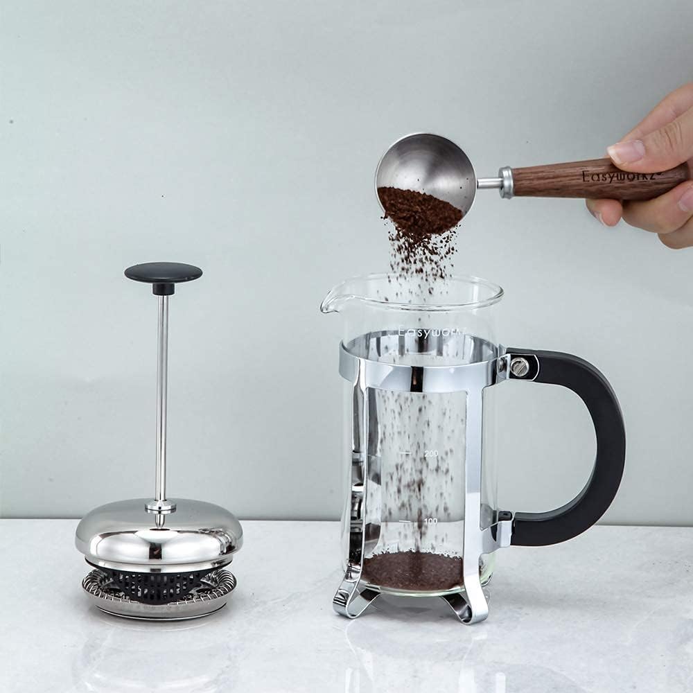 Easyworkz Retro Coffee Measuring Spoon – 10g Stainless Steel Scoop with Black Walnut Handle, Silver