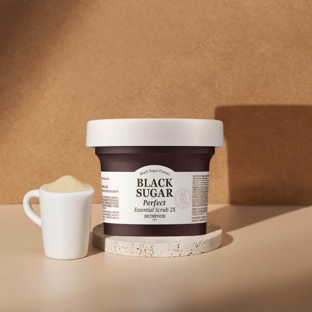 SKINFOOD Black Sugar Perfect Essential Scrub 2X – Exfoliating &amp; Smoothing Korean Face Scrub