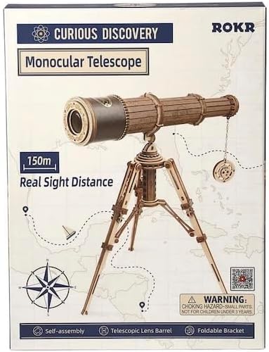 ROBOTIME Monocular Telescope 3D Wooden Puzzle Kit – 314 Piece DIY Mechanical Model Assembly Craft