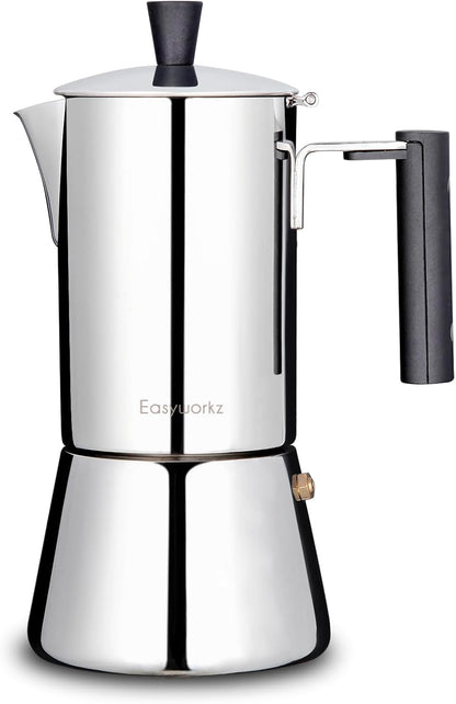Easyworkz Pedro 6-Cup Stainless Steel Moka Pot – Italian Espresso Maker, Induction Compatible, 300ml