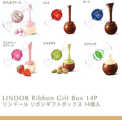 Lindt &amp; Sprüngli Lindor White Day Ribbon Gift Box – 16 Piece Chocolate Assortment with S Shopping Bag
