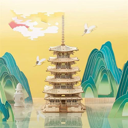 Rolife Five-Tier Pagoda 3D Wooden Puzzle | DIY Craft Model Gift for Kids &amp; Adults