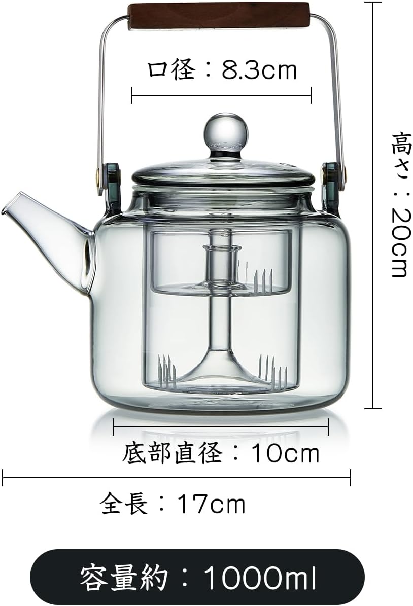 Heat-Resistant Black Glass Teapot 1000ml – Direct Fire Safe with Dual Removable Tea Strainers