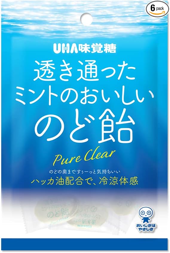 UHA Mikakuzu Sugar, Clear Mint, Delicious Throat Candy, 3.2 oz (92 g) Per Bag, Set of 6 Bags