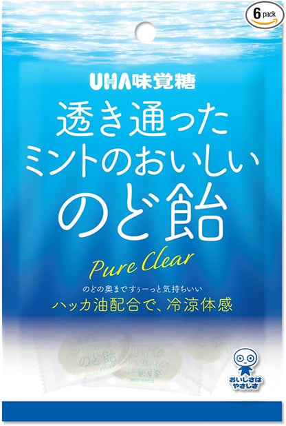 UHA Mikakuzu Sugar, Clear Mint, Delicious Throat Candy, 3.2 oz (92 g) Per Bag, Set of 6 Bags