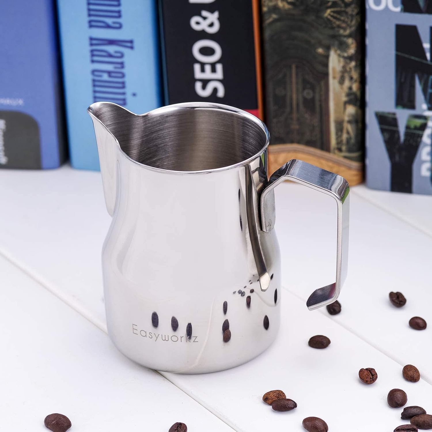 Easyworkz Stainless Steel Milk Pitcher – Latte Art Coffee Frothing Jug, Silver, 350ml
