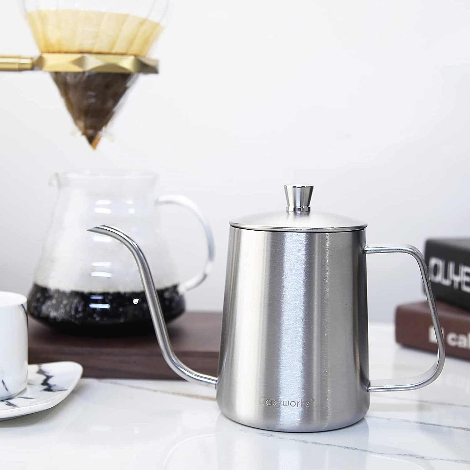Easyworkz Gooseneck Kettle – Stainless Steel Hand Drip Coffee &amp; Tea Pot, Silver, 600ml