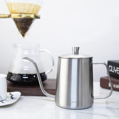 Easyworkz Gooseneck Kettle – Stainless Steel Hand Drip Coffee &amp; Tea Pot, Silver, 600ml