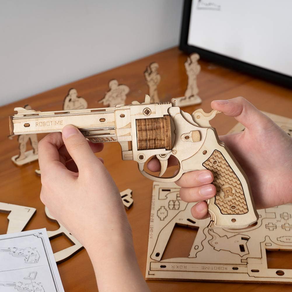ROBOTIME DIY Wooden Gun 3D Puzzle – Easy-to-Assemble Craft Kit for Beginners, Kids &amp; Adults