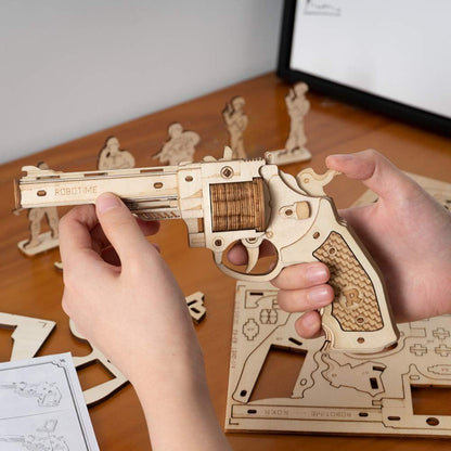 ROBOTIME DIY Wooden Gun 3D Puzzle – Easy-to-Assemble Craft Kit for Beginners, Kids &amp; Adults