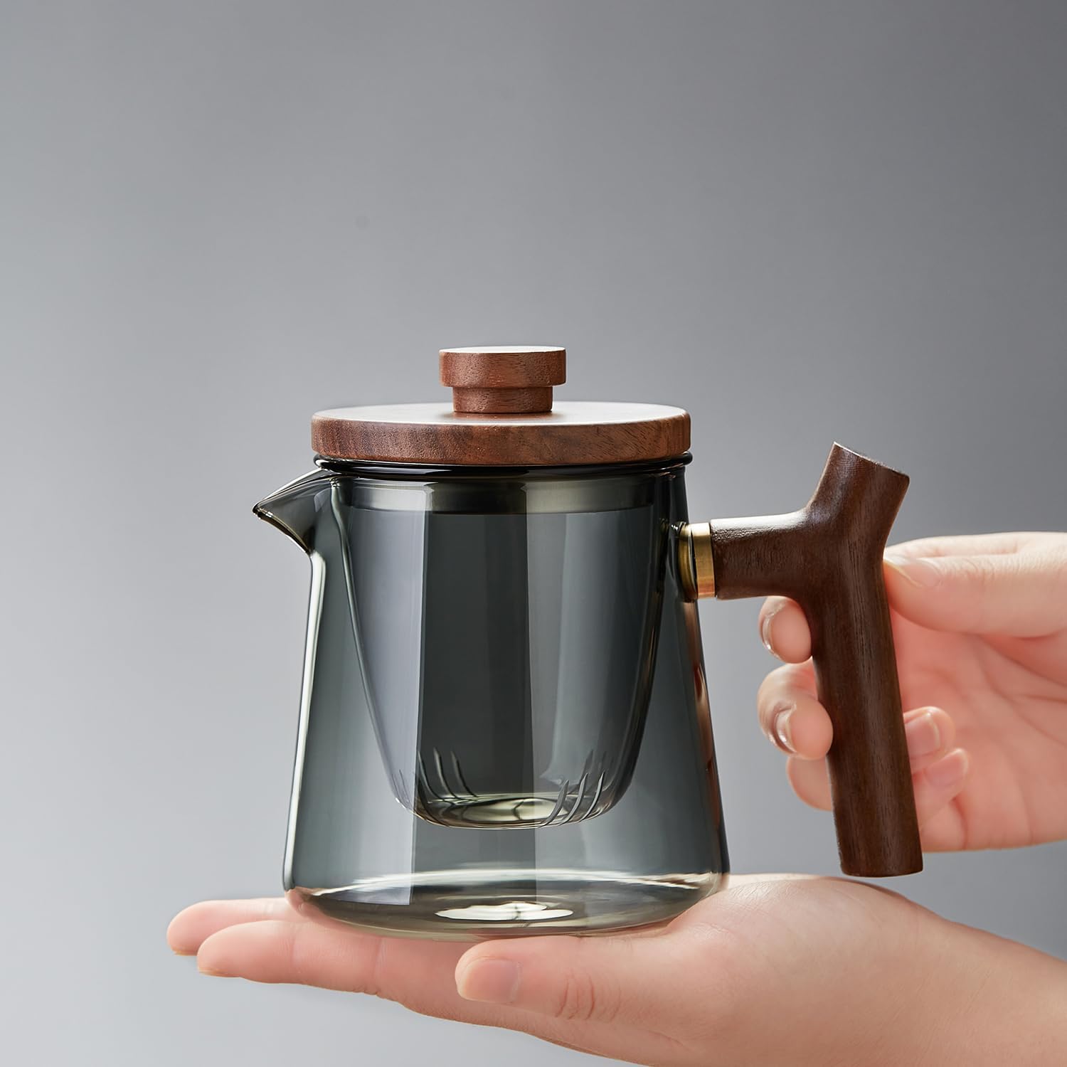 Heat-Resistant Glass Teapot 560ml – Ink Color Design, Wooden Handle &amp; Lid, Glass Strainer