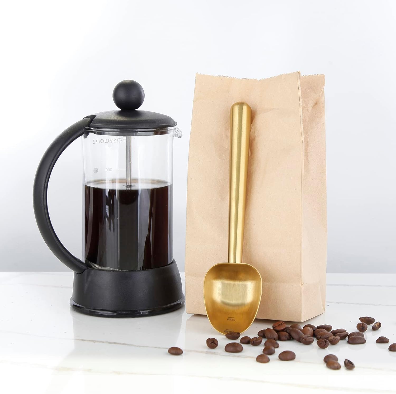 Easyworkz Stainless Steel Coffee Scoop – Long Handle 7g Measuring Spoon, Brass Gold