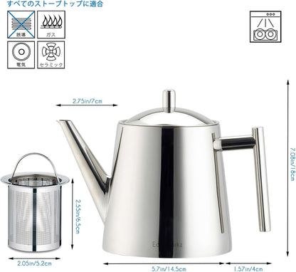 Easyworkz Stainless Steel Teapot with Tea Strainer – Silver, 1500ml