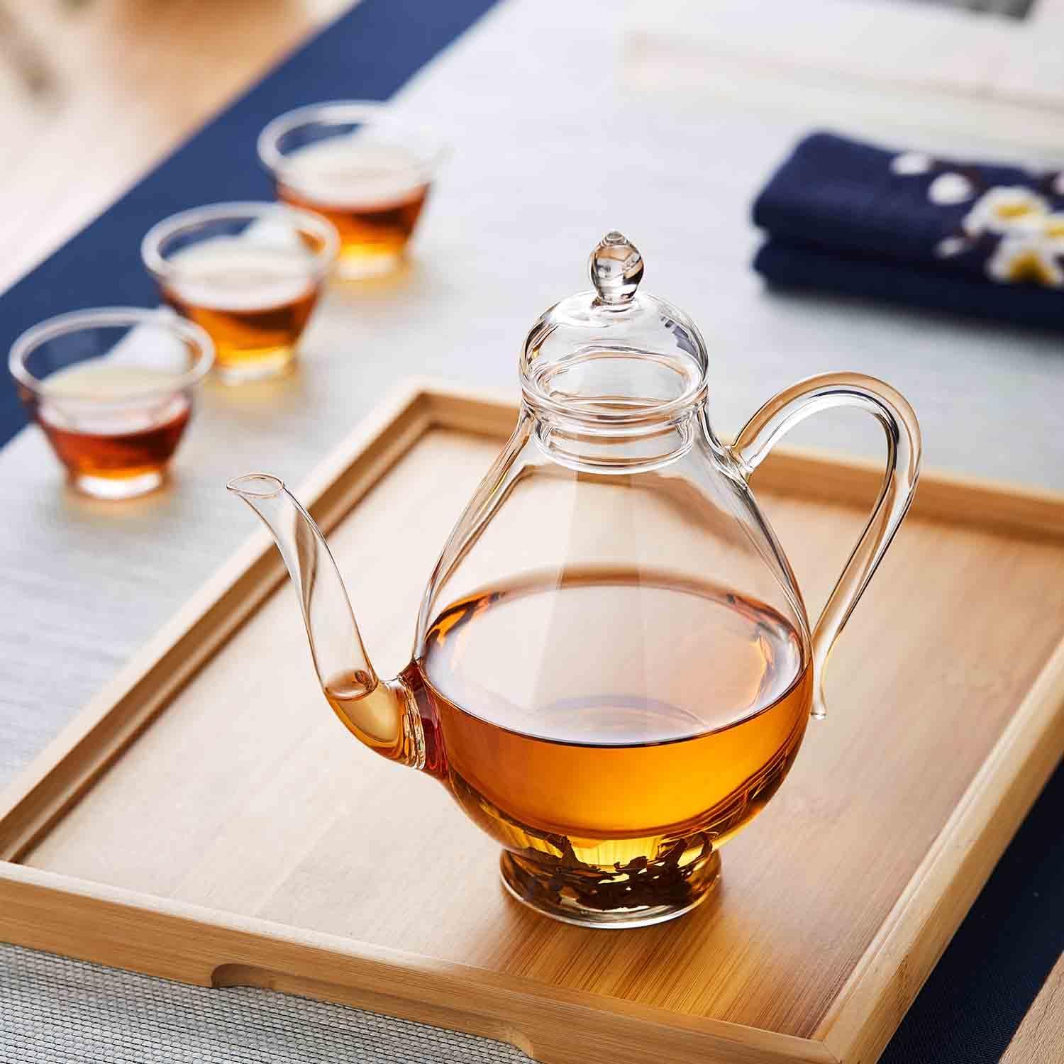 Heat-Resistant Glass Small Teapot – 430ml Transparent Single Serve Jar