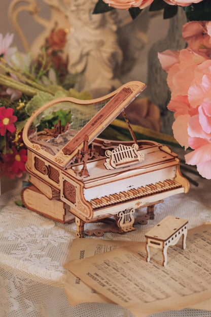 ROBOTIME DIY Music Box 3D Wooden Puzzle – Mechanical Model Kit with Automatic Playback, No Batteries Required