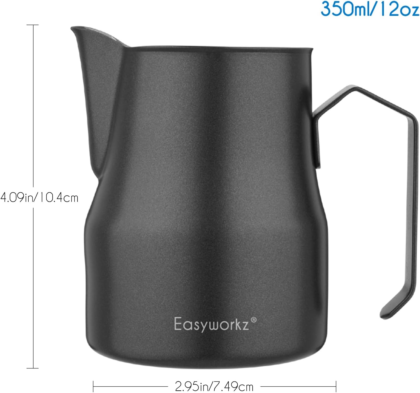 Easyworkz Stainless Steel Milk Pitcher – Latte Art Coffee Frothing Jug, Black, 350ml