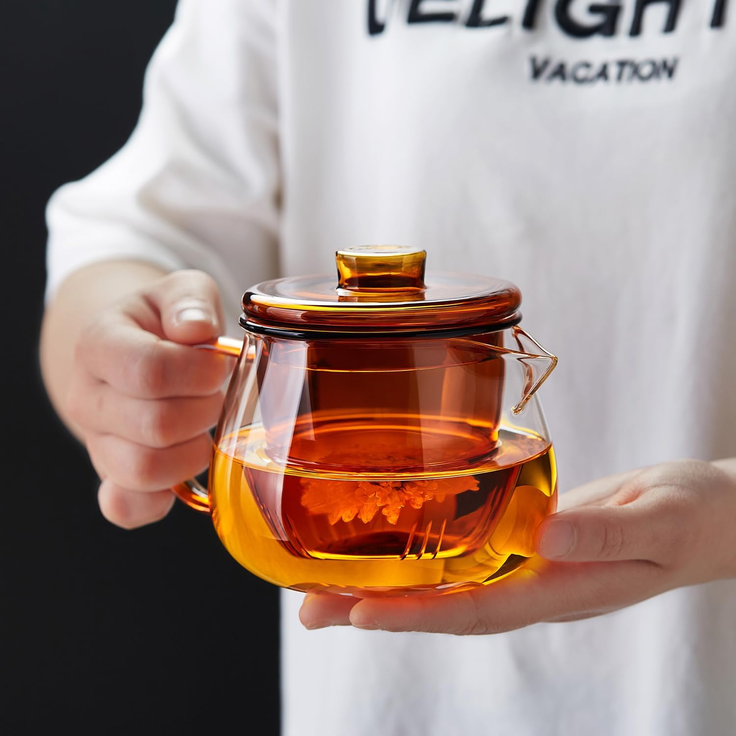 Pokaloti Amber Borosilicate Glass Teapot 600ml – Direct Fire &amp; Microwave Safe