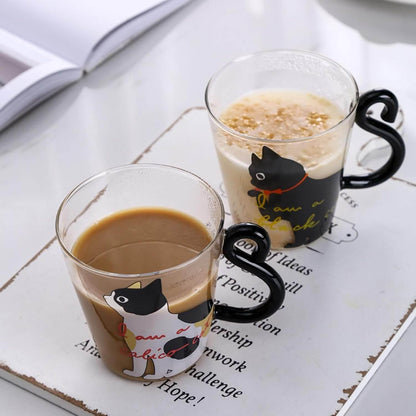 Neko Cat Heat-Resistant Glass Mug Set – 300ml 2-Piece Couple Cups
