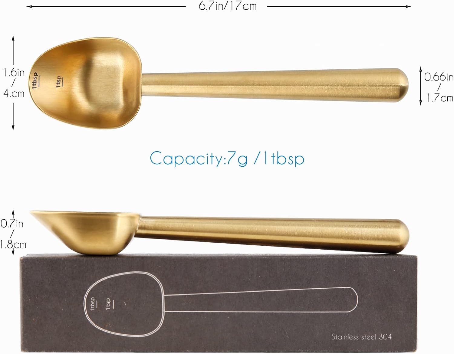 Easyworkz Stainless Steel Coffee Scoop – Long Handle 7g Measuring Spoon, Brass Gold
