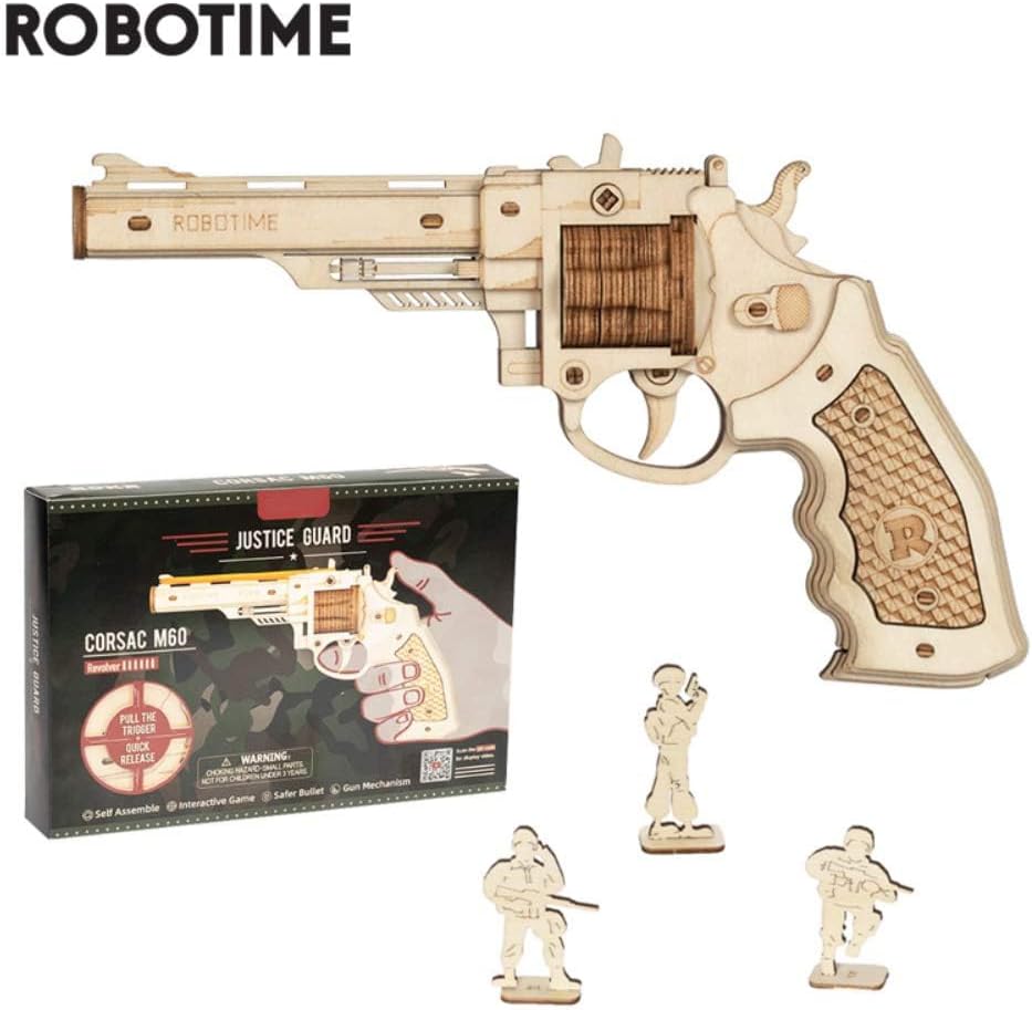 ROBOTIME DIY Wooden Gun 3D Puzzle – Easy-to-Assemble Craft Kit for Beginners, Kids &amp; Adults