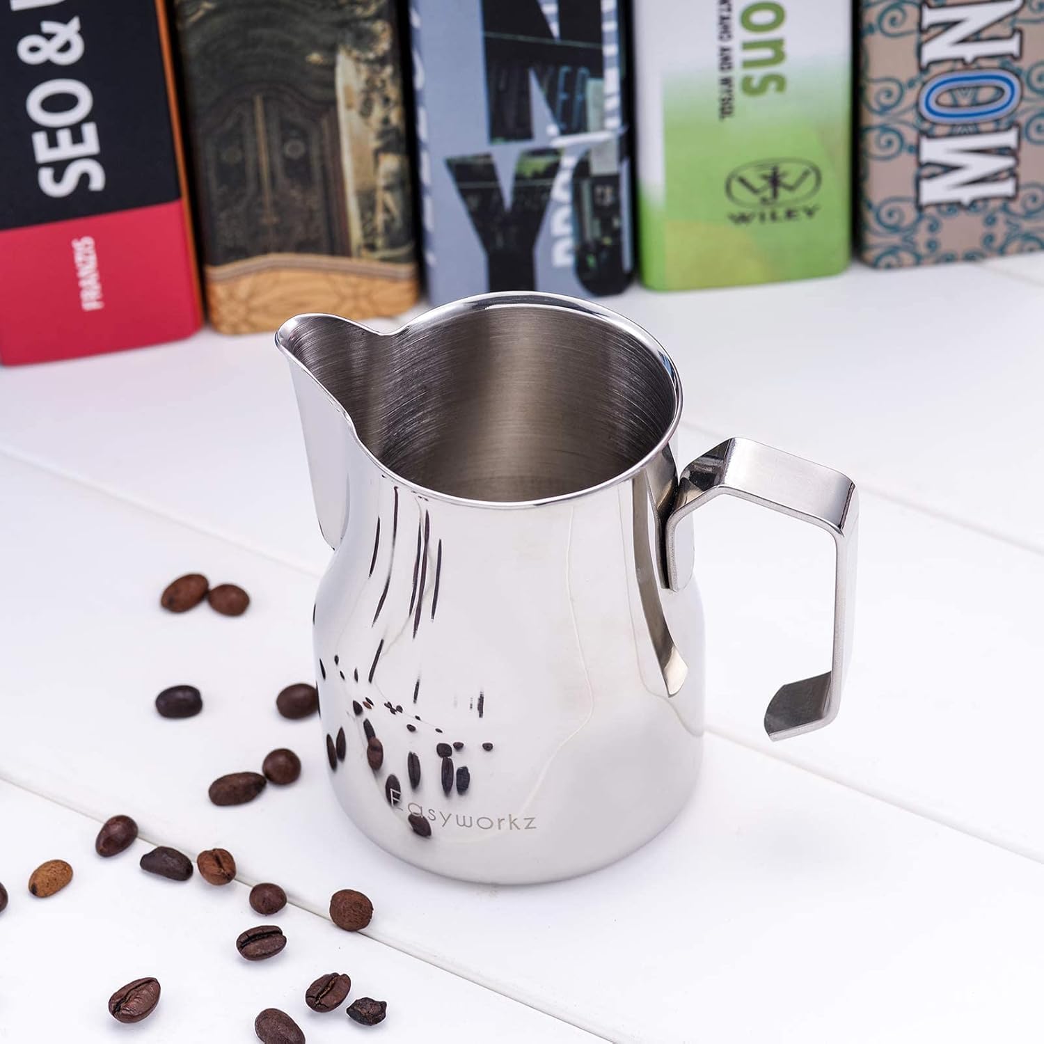 Easyworkz Stainless Steel Milk Pitcher – Latte Art Coffee Frothing Jug, Silver, 350ml