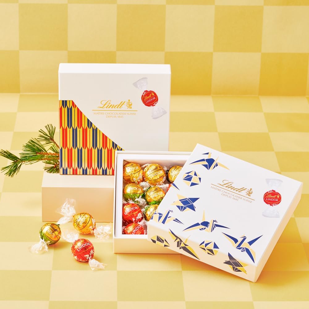 Lindt &amp; Sprüngli Lindor Japan Collection Box – 24 Piece Chocolate Gift Set with Fuji M Shopping Bag