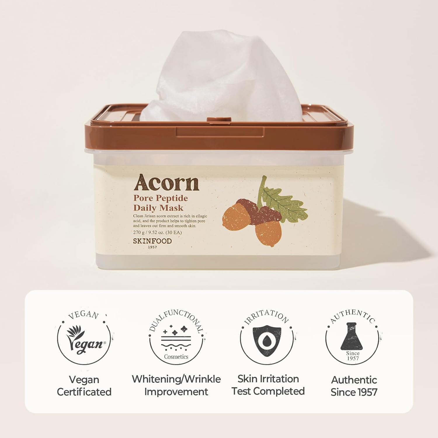 SKINFOOD Acorn Pore Peptide Daily Mask – Pore Care &amp; Hydrating Korean Sheet Mask Pack