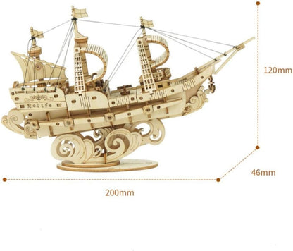 ROBOTIME Sailing Ship TG305 3D Wooden Puzzle – DIY Craft Model Kit, Educational Toy for Kids &amp; Adults