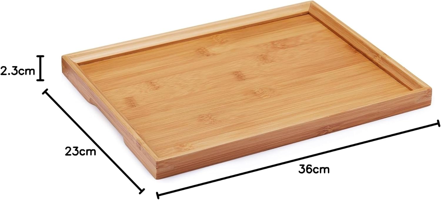 Bamboo Serving Tray – Rectangular Non-Slip Tea &amp; Food Tray, 36cm x 23cm