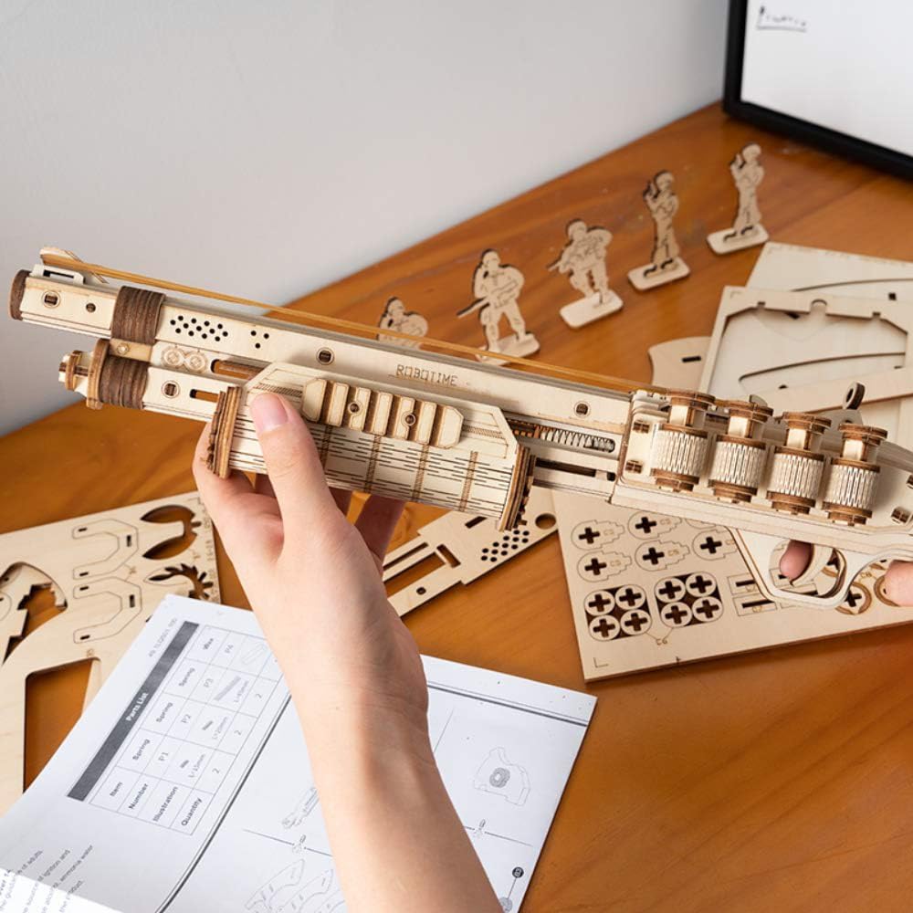 ROBOTIME Shotgun 3D Wooden Puzzle – DIY Handmade Craft Model Kit, Easy Assembly Toy Gift for Beginners &amp; Kids