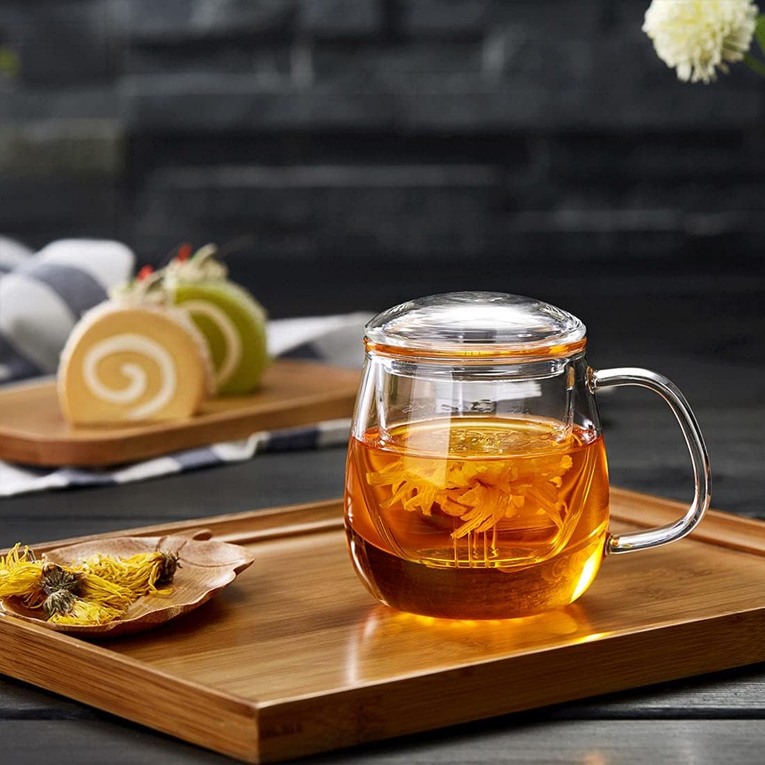 Pocarati Glass Tea Infuser Mug – 520ml Heat-Resistant Cup with Lid