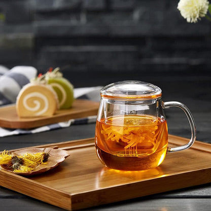 Pocarati Glass Tea Infuser Mug – 520ml Heat-Resistant Cup with Lid