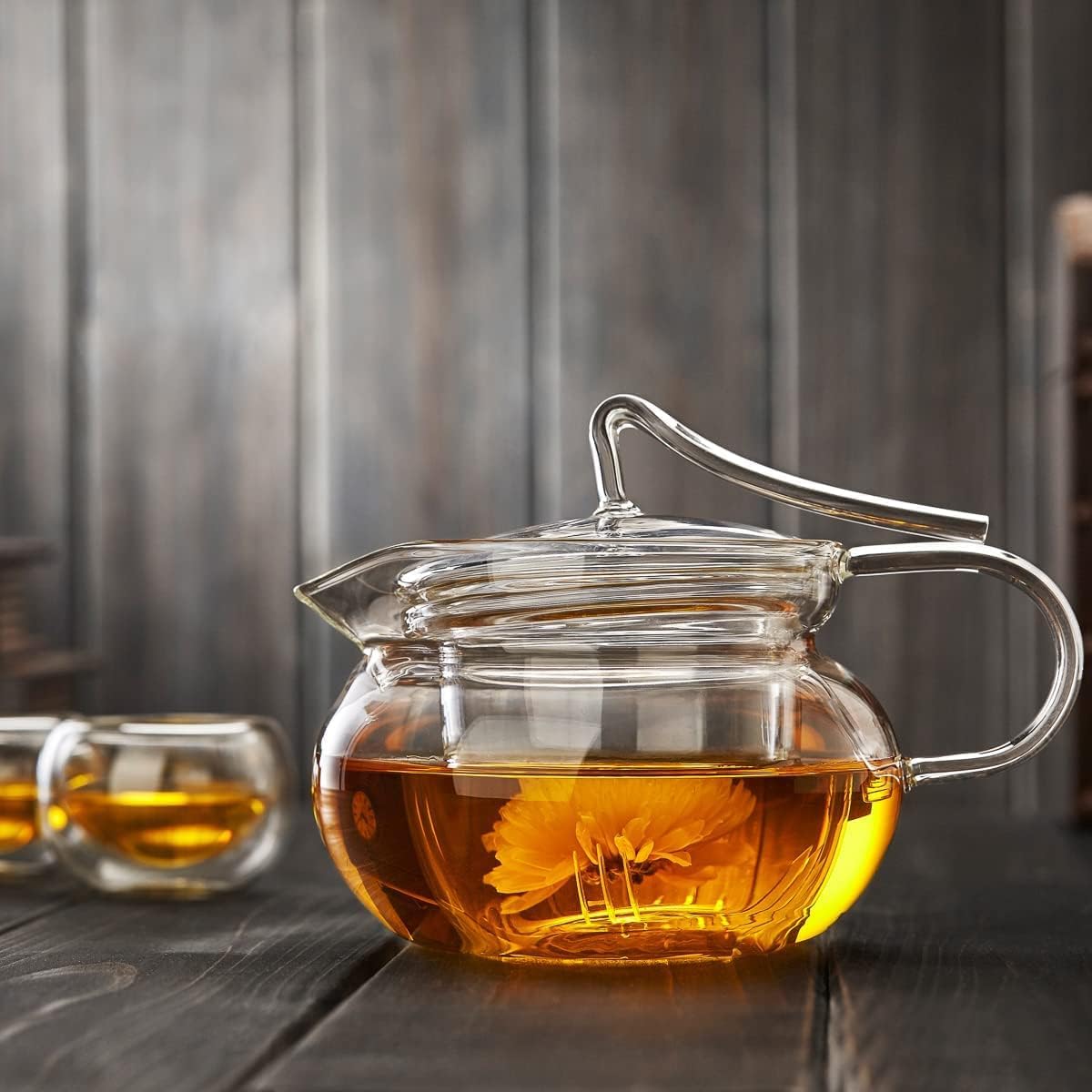 Pocarati Pumpkin-Shaped Glass Teapot 450ml – Heat Resistant, Direct Flame Safe with Built-In Strainer