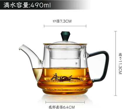 Pocarati Heat-Resistant Glass Teapot 490ml – Direct Flame &amp; Microwave Safe with Glass Infuser