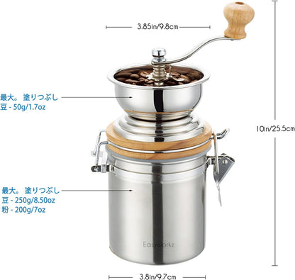 Easyworkz Manual Coffee Grinder with Airtight Canister – Adjustable Stainless Steel Burr Coffee Bean Grinder