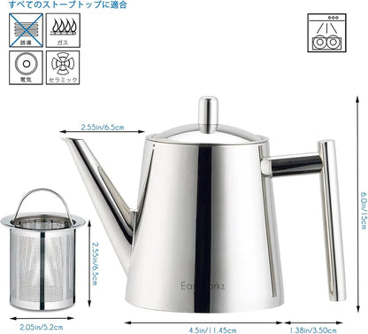 Easyworkz Stainless Steel Teapot with Tea Infuser – Silver, 800ml