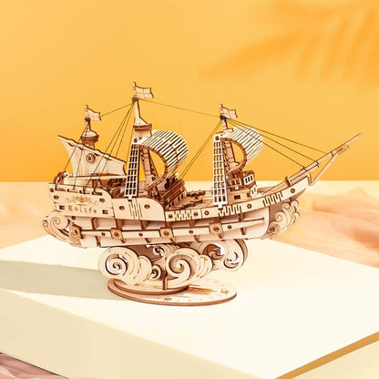ROBOTIME Sailing Ship TG305 3D Wooden Puzzle – DIY Craft Model Kit, Educational Toy for Kids &amp; Adults