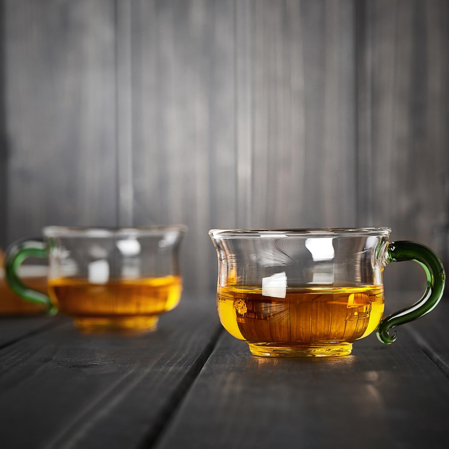 Pocaroty Heat-Resistant Glass Cups – 130ml Set of 2 with Green Handles