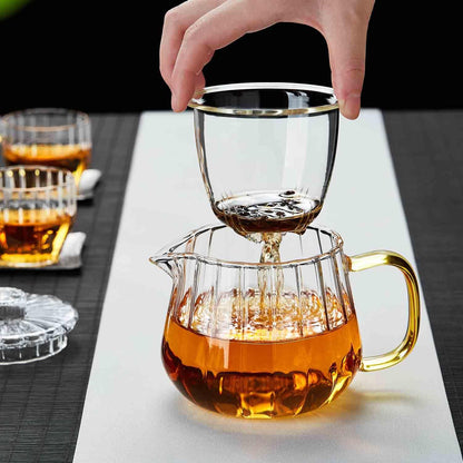 Melon Heat-Resistant Glass Teapot 600ml – Microwave Safe with Tea Strainer, Lid &amp; Wooden Knob