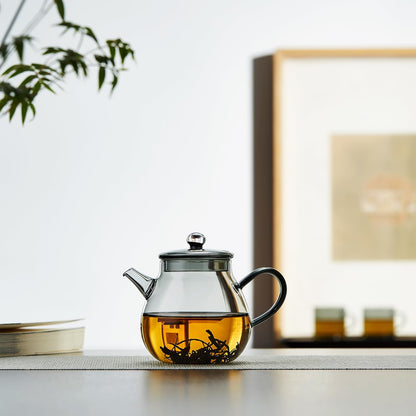Pokaroty Heat-Resistant Glass Teapot 370ml – Ink Design, Integrated Spout Filter, Japanese Style Compact Teapot