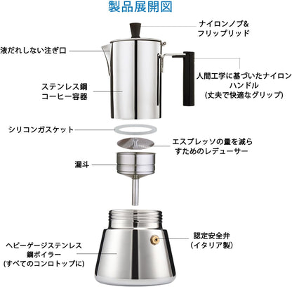 Easyworkz Pedro 4-Cup Stainless Steel Moka Pot – Italian Espresso Maker, Induction Compatible, 200ml