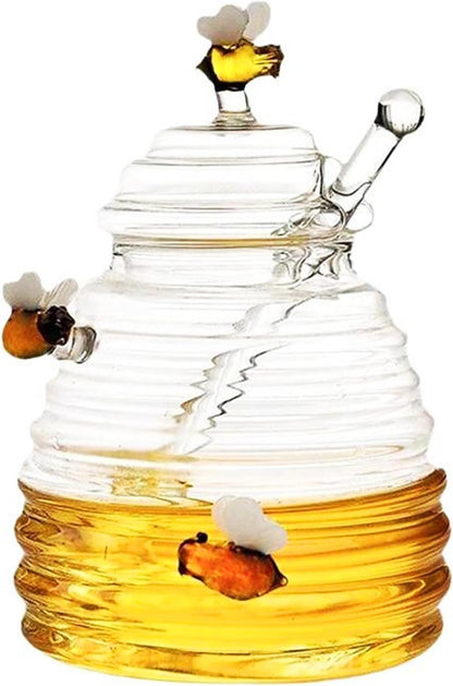 Pocarati Honey Pot with Dipper – 520ml Heat-Resistant Glass Jar with Lid