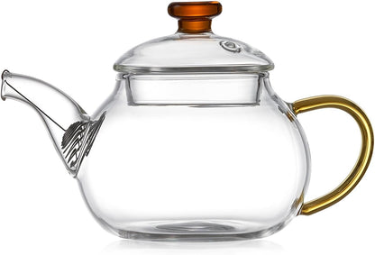 Mini Heat-Resistant Glass Teapot – 325ml Handmade Style Single Serve