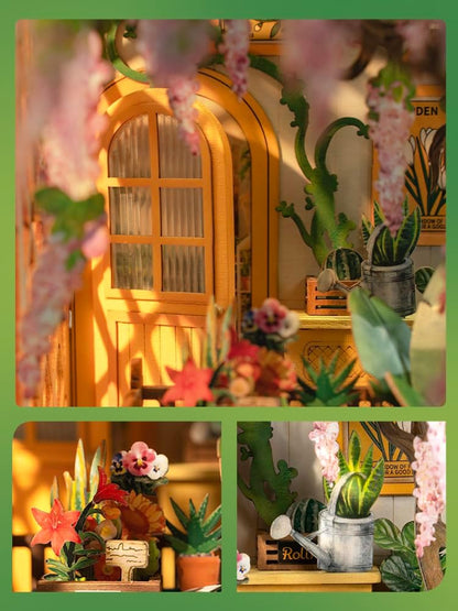 Rolife Flower Shop Book Nook Kit | DIY Wooden Miniature Dollhouse with LED Light