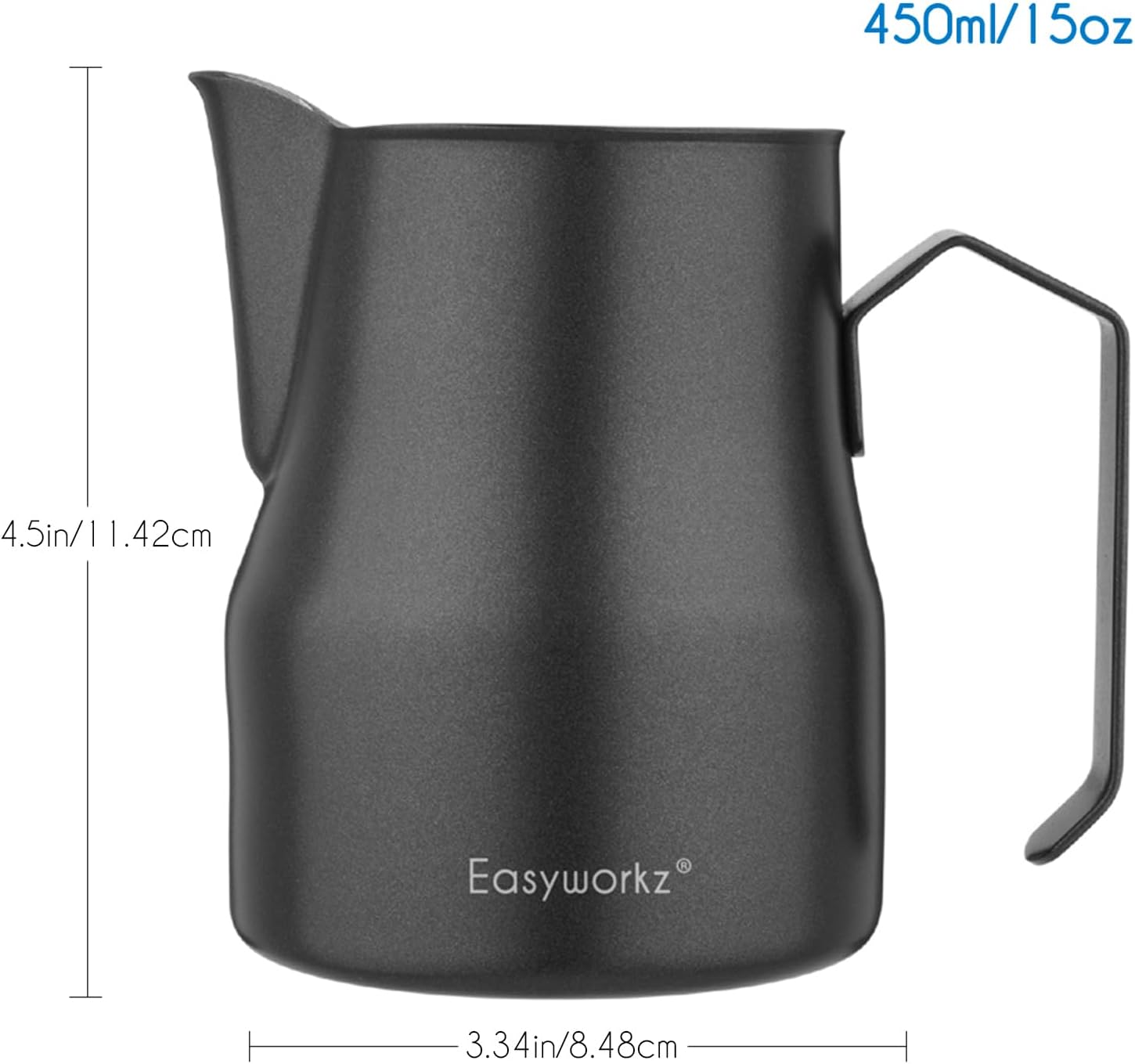 Easyworkz Stainless Steel Milk Pitcher – Latte Art Coffee Frothing Jug, Black, 450ml